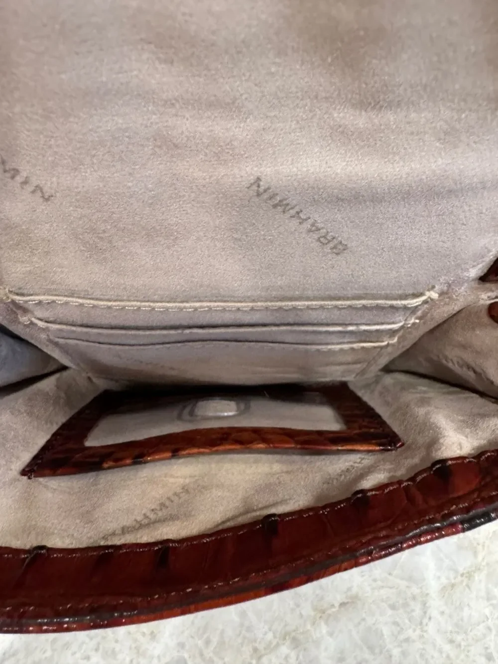 Brahmin Cleo Pecan Melbourne Croc-embossed Crossbody Bag